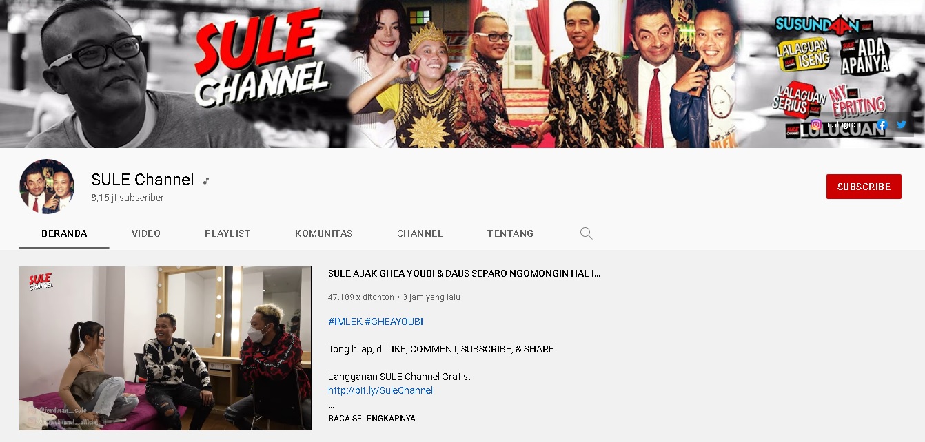 Channel Video Youtube Kang Sule Official (VLog, Podcast, Musik, Gosip, Wisata, Kuliner, Hiburan, Review, Story dll)