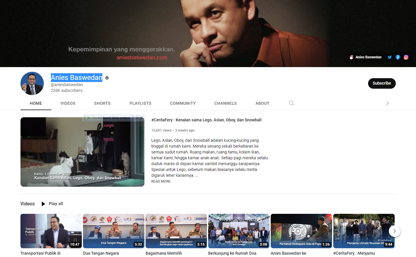 channel youtube resmi bapak gubernur dki jakarta Anies Baswedan