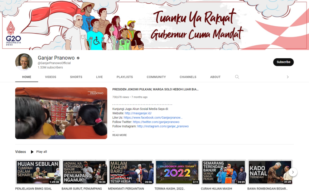 Ganjar Pranowo Official Youtube Channel - VIDEO VIRAL YOUTUBE